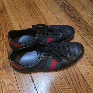 Gucci Black Sneakers with Red and Green Accents